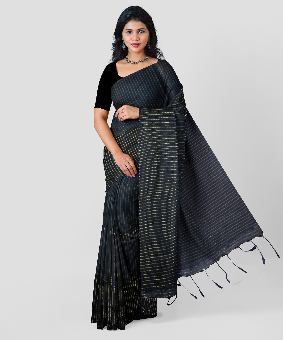 Stylish Pure Cotton Black Saree