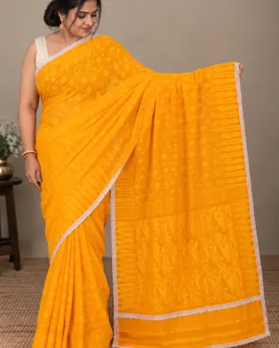 Customised Achal Yellow Saree