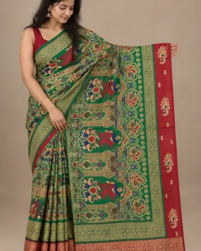 Kanji Banan Red Silk Saree