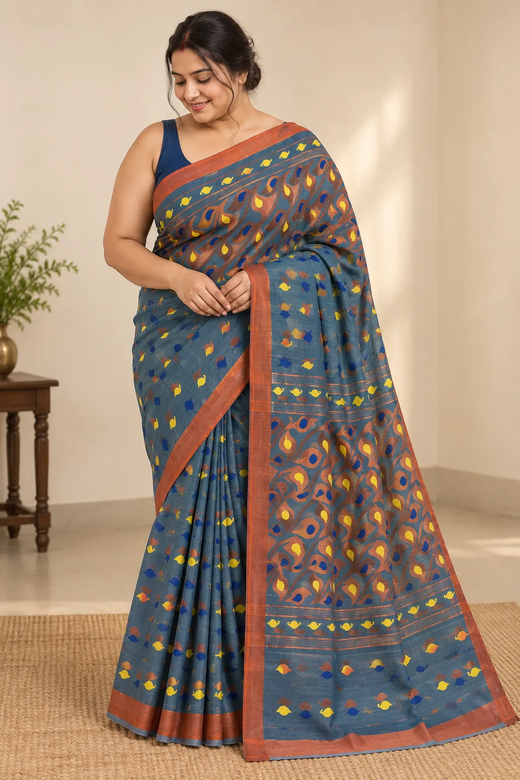 Handloom Mouchak Blue Saree Shantipur Handwoven Saree