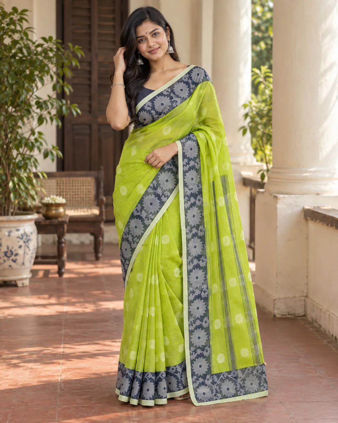 Pure Cotton Shantipur Light Green Saree