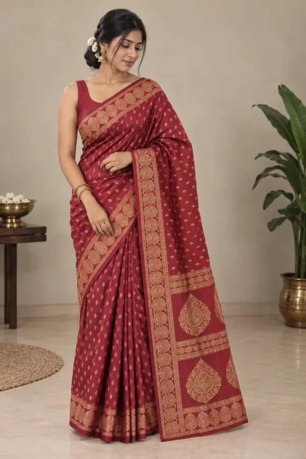 Jamdani Silk Maroon Saree