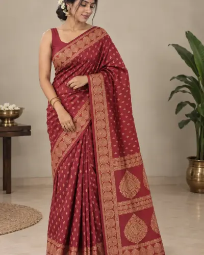 Jamdani Silk Maroon Saree