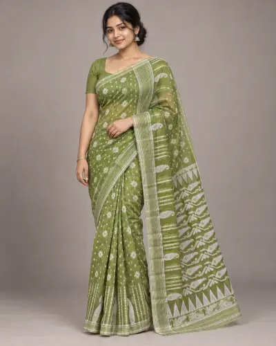Floral Green Saree