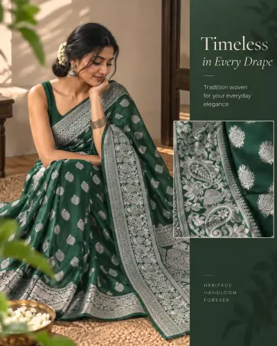 Jamdani Silk Green Saree