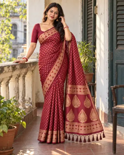 Jamdani Silk Maroon Saree