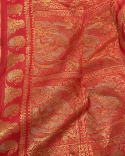 Kanji Banan Orange Silk Saree