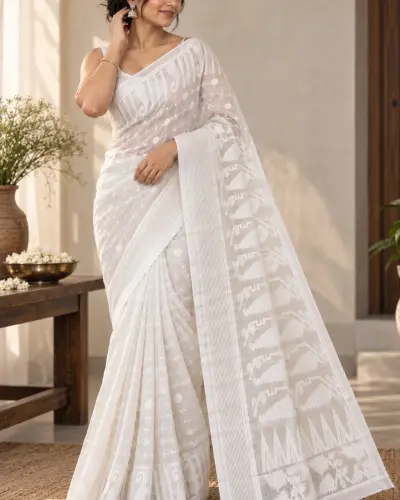 Floral White Saree