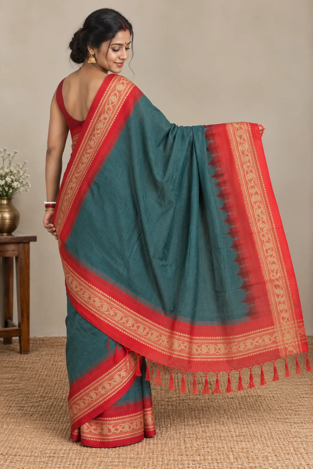 Dhakai Jamdani Green Saree