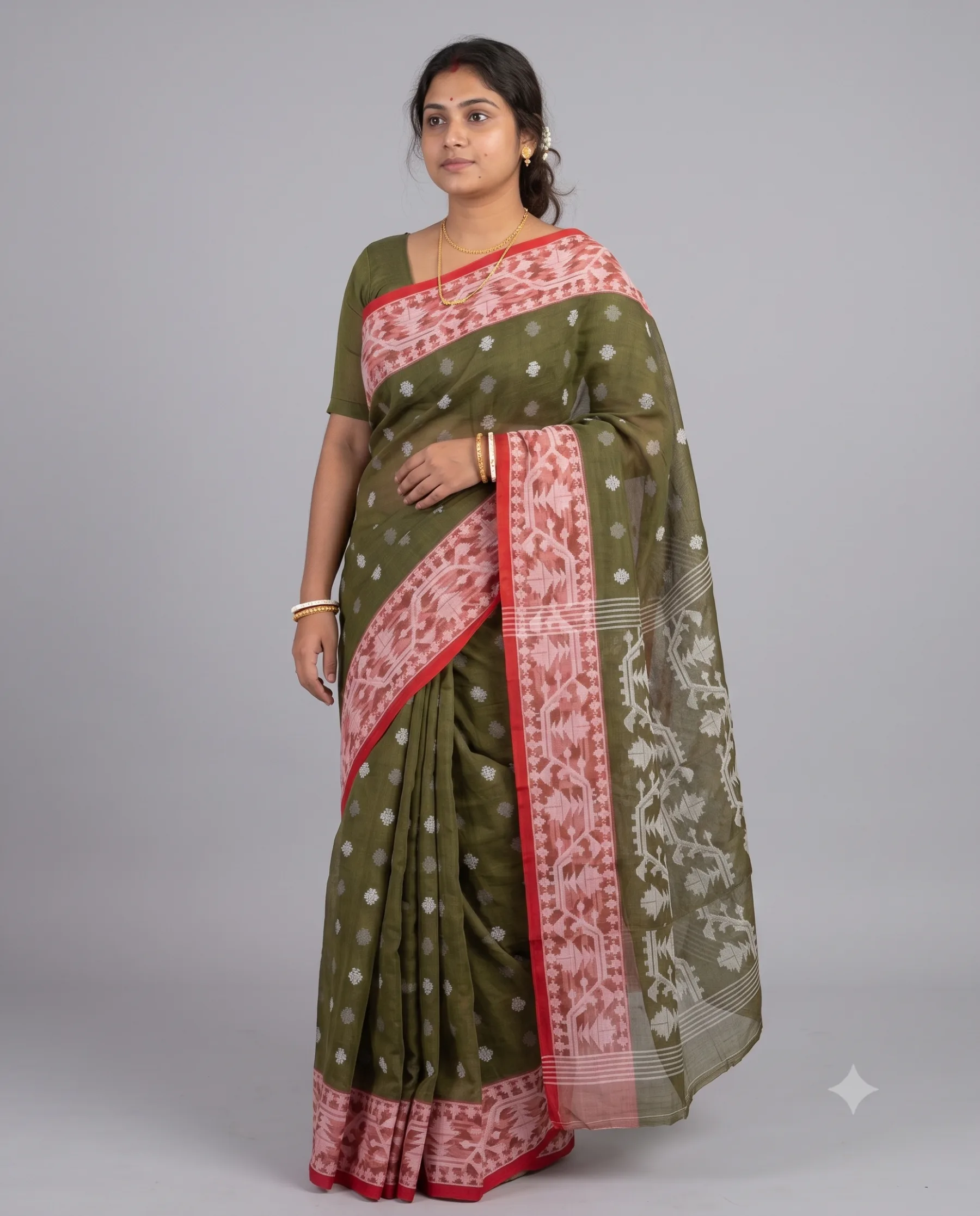 Muslin Trending Dark Green Saree