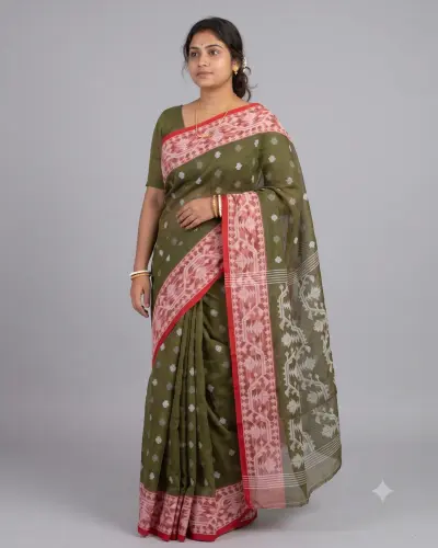 Muslin Trending Dark Green Saree