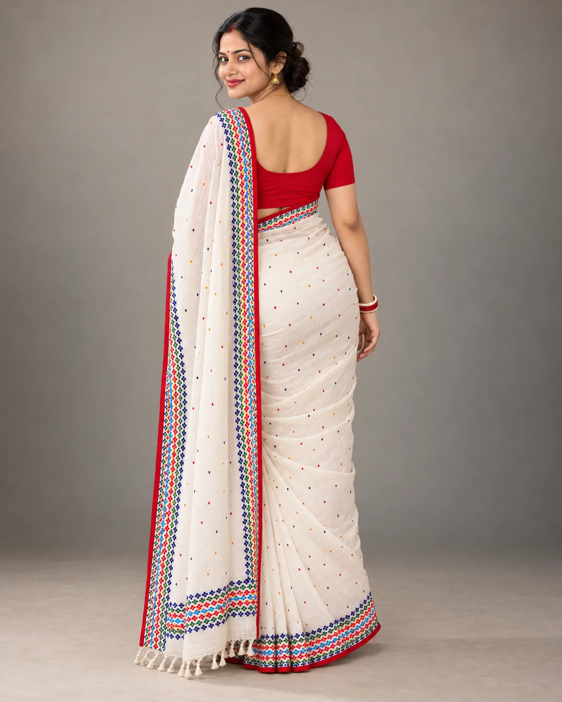 Multicolor White Boutique Saree