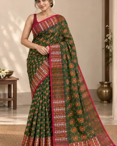 Handloom Flower Green Saree