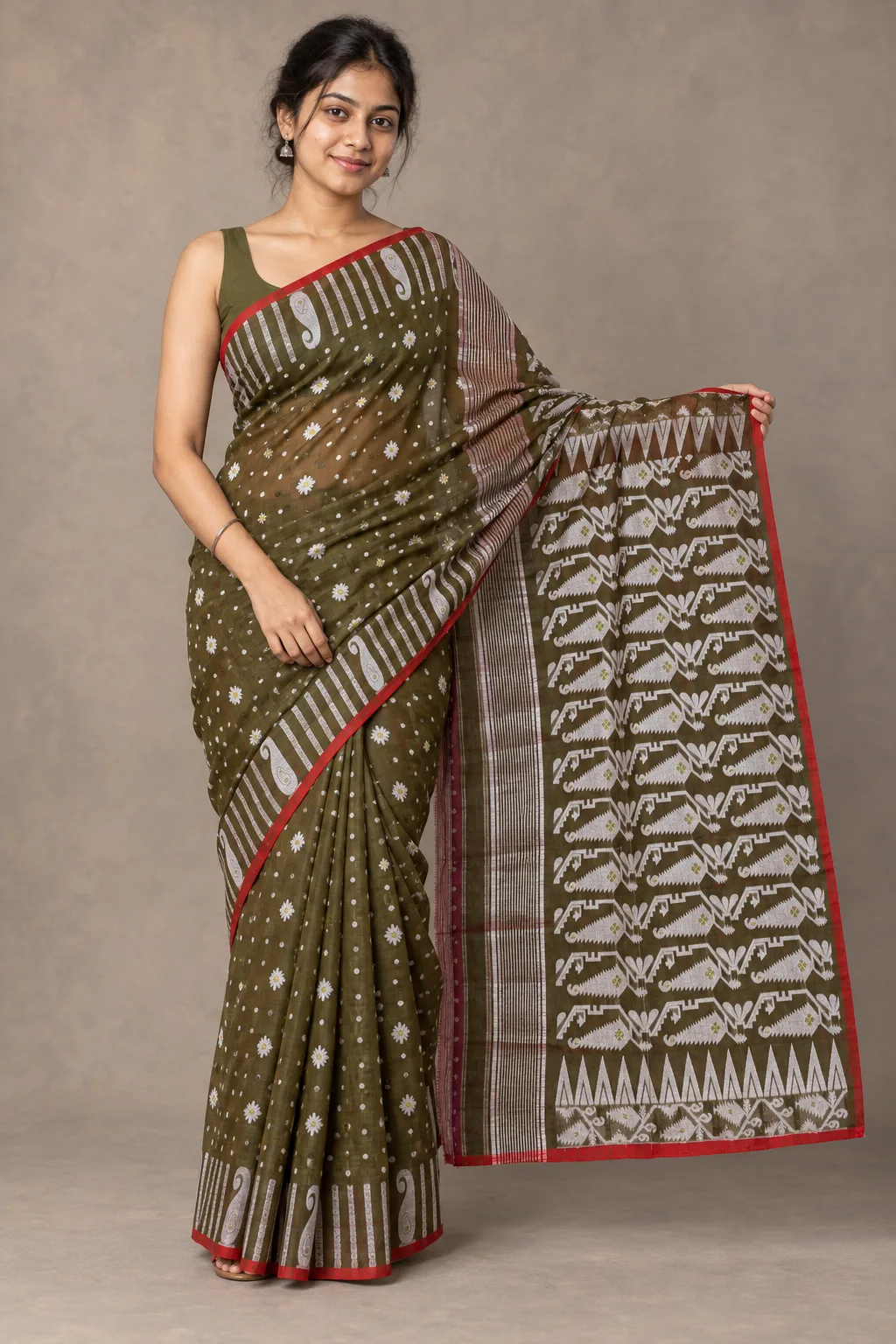 Floral Green Saree