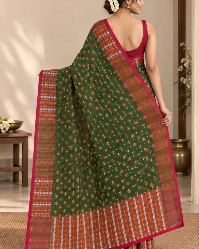 Handloom Flower Green Saree