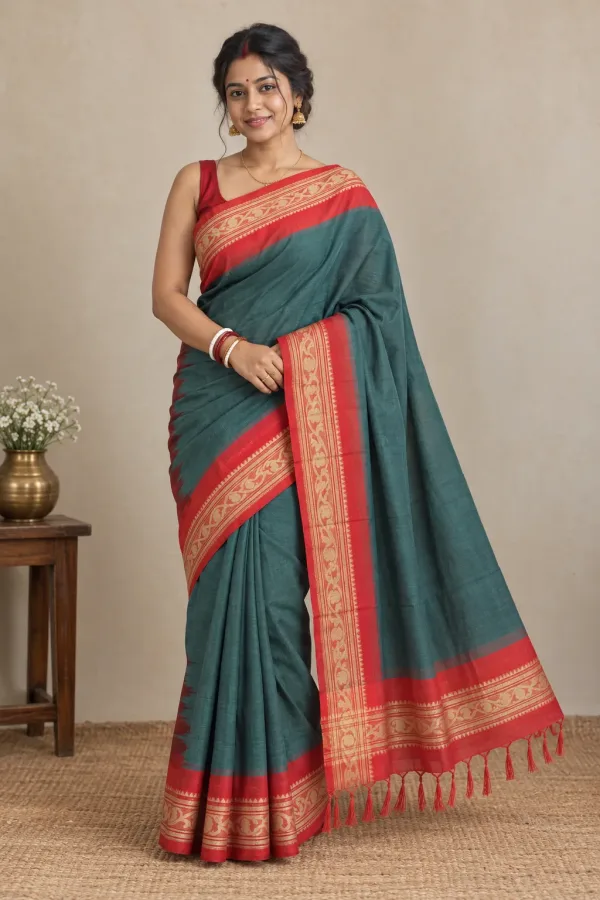 Dhakai Jamdani Green Saree