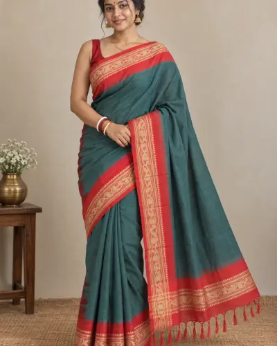 Dhakai Jamdani Green Saree