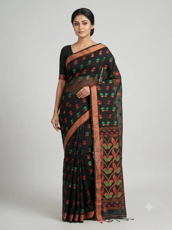 Handloom Mouchak Black Saree
