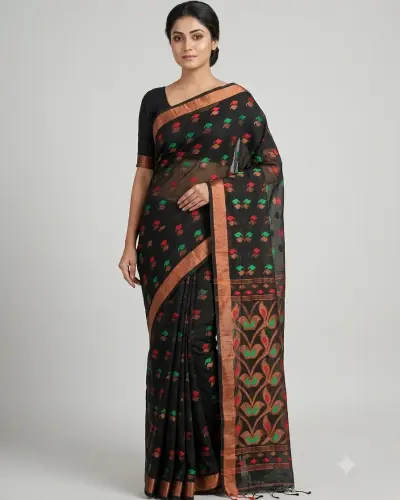 Handloom Mouchak Black Saree
