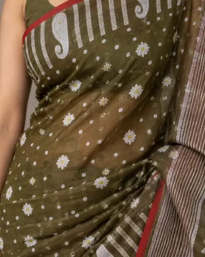 Floral Green Saree