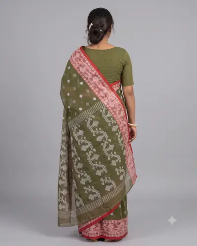 Muslin Trending Dark Green Saree