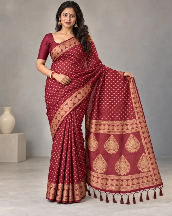 Jamdani Silk Maroon Saree