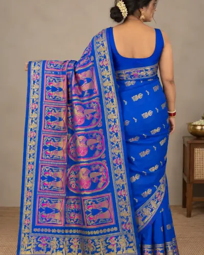 Kanji Banan Blue Silk Saree