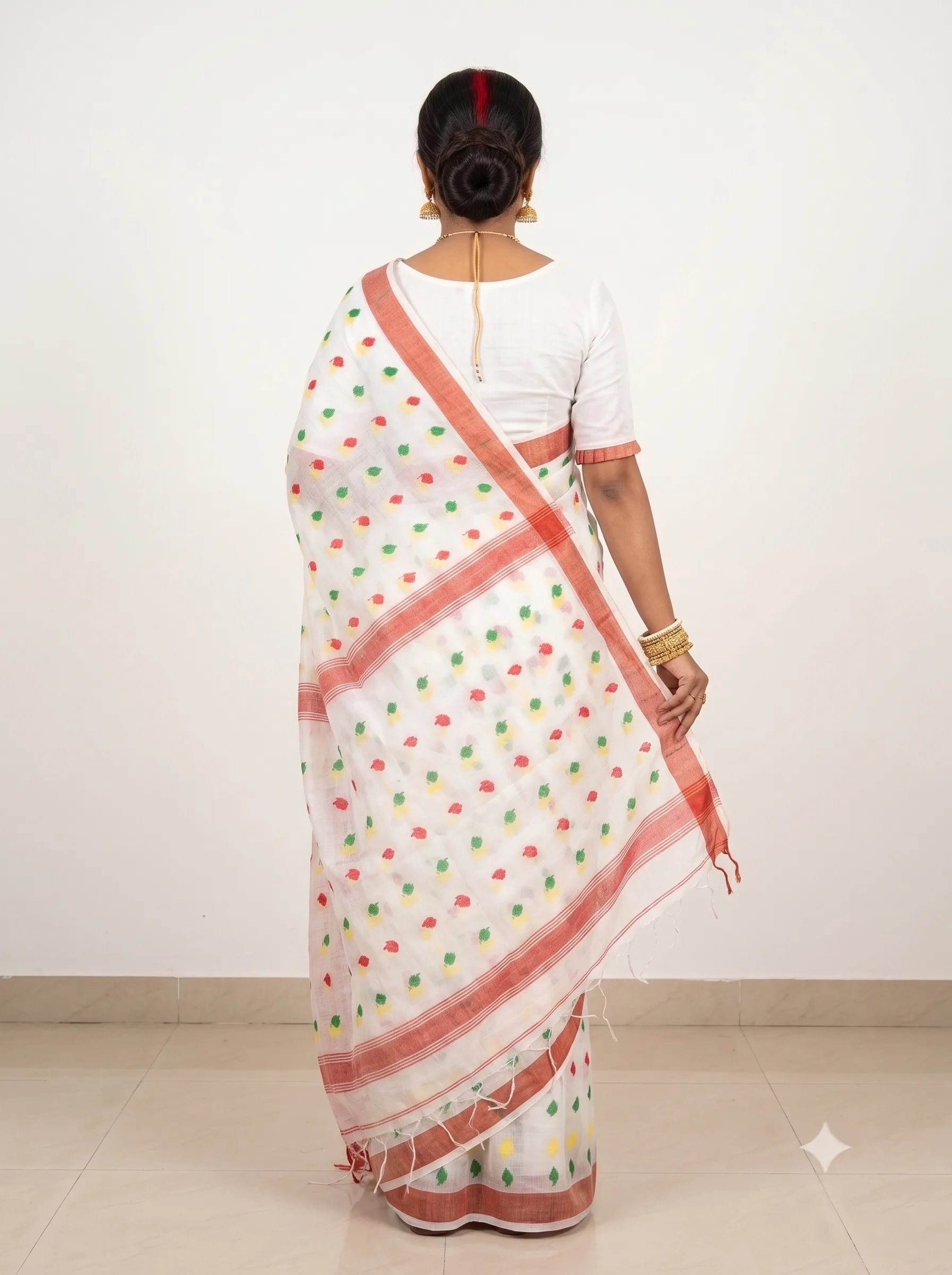 Handloom Mouchak White Saree