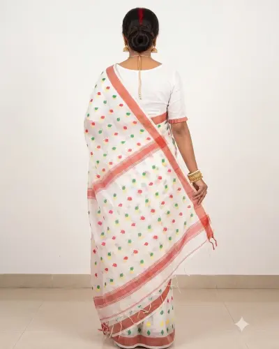 Handloom Mouchak White Saree