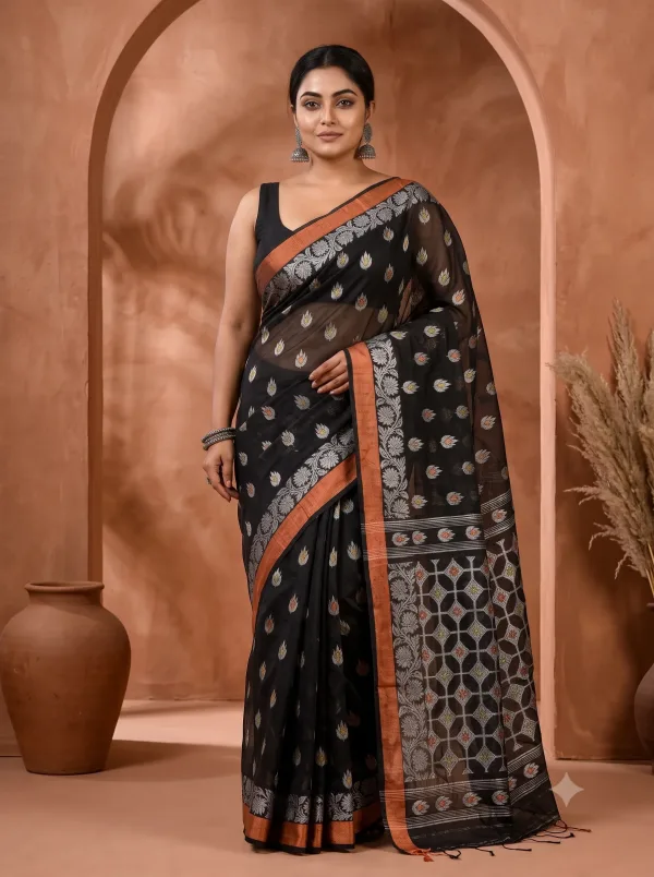Handloom Lotus Black Saree