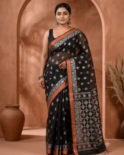 Handloom Lotus Black Saree