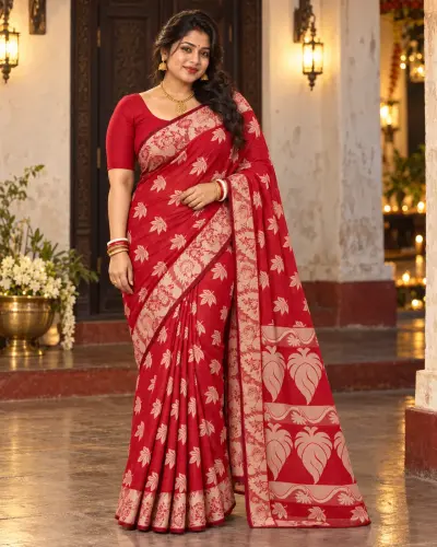 Red Dhakai Silk Saree
