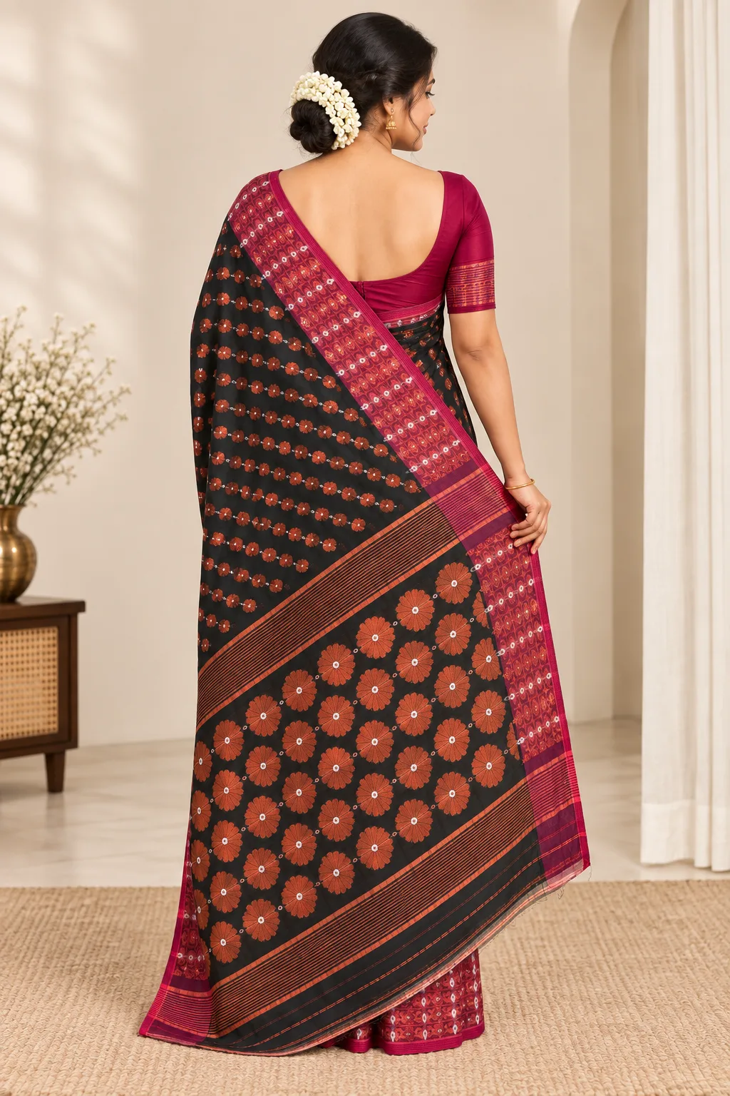 Handloom Flower Black Saree