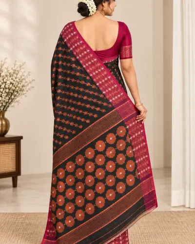 Handloom Flower Black Saree