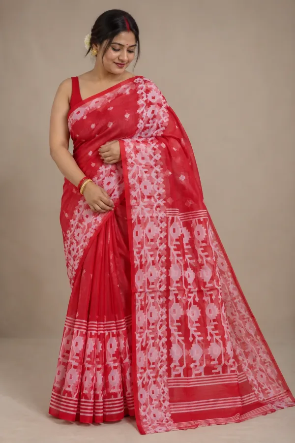 Muslin Trending Red Saree