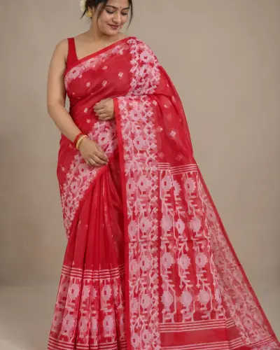 Muslin Trending Red Saree