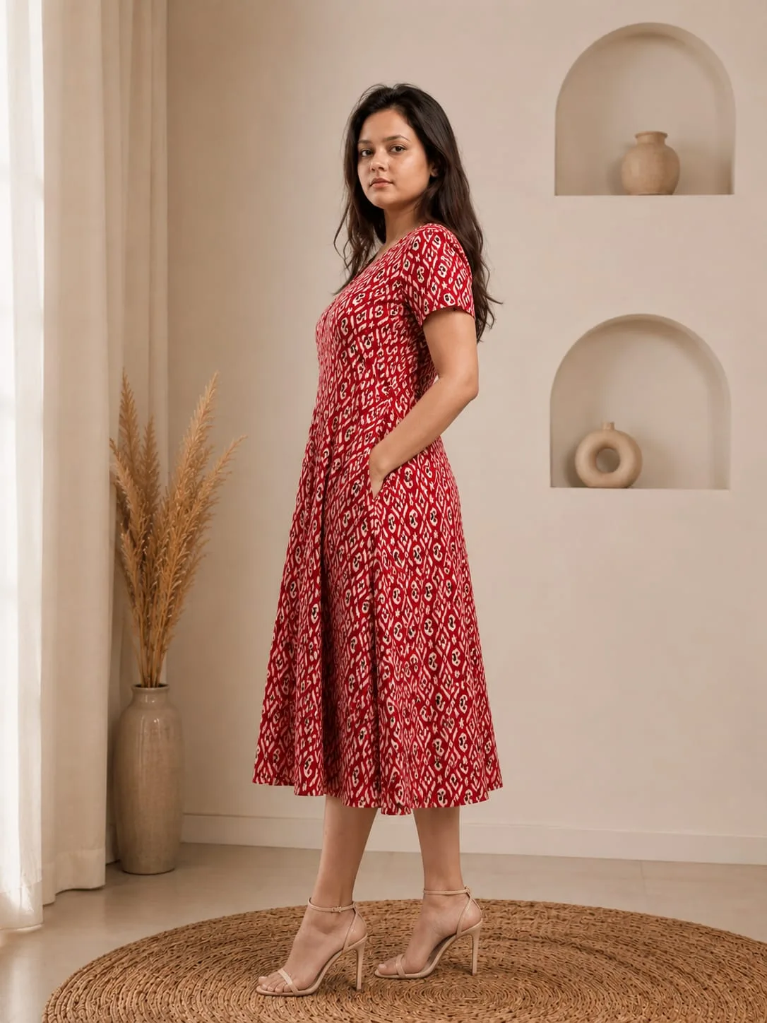 Kalamkari Print Pure Cotton Dress With Large Pockets both side
