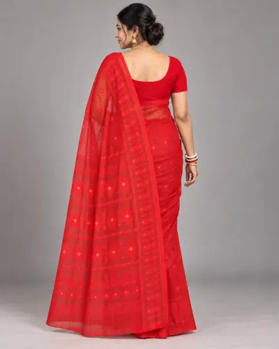 Floral Red Saree