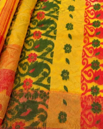 Yellow Kalka Baluchari Handloom Saree Bengali Saree