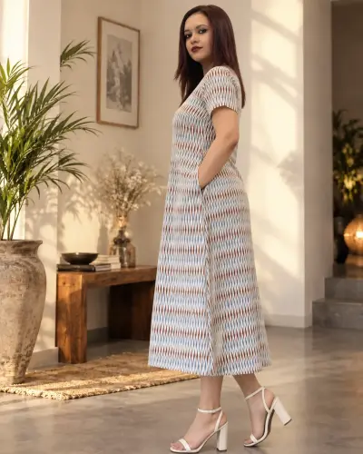Cotton V-neck Dress With Large Pockets For Women