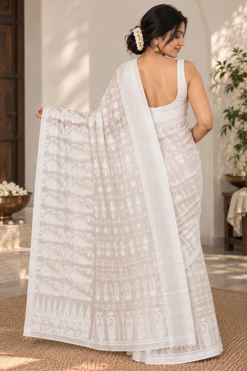 Floral White Saree