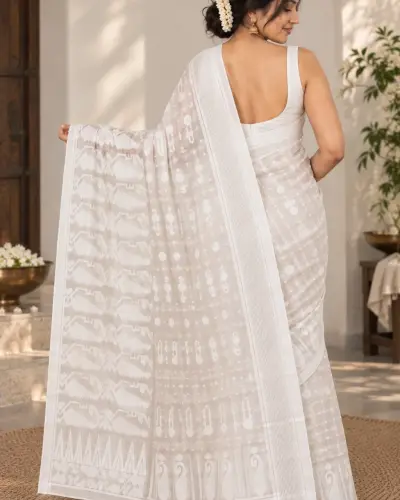 Floral White Saree
