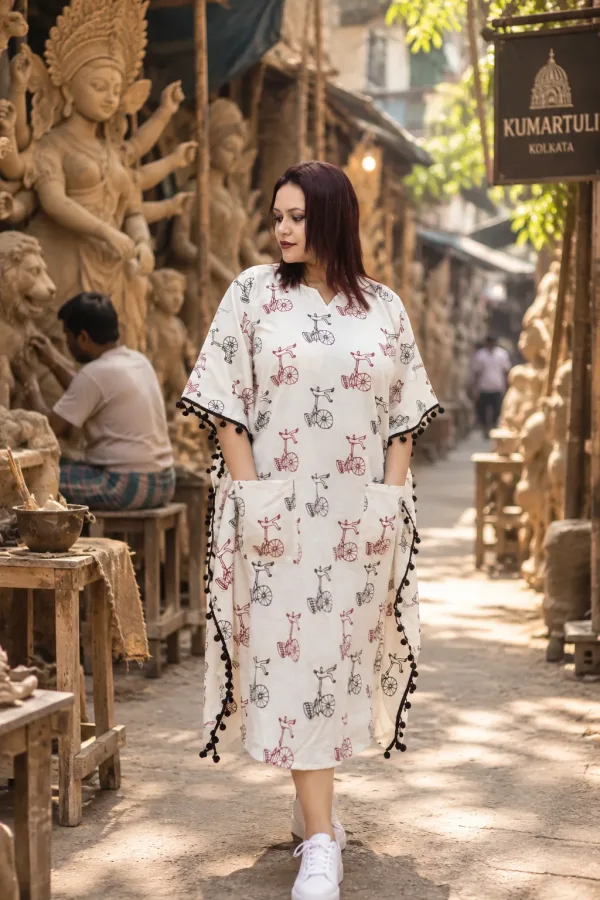 White Kaftan Dress With front Pockets