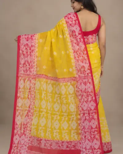 Muslin Trending Yellow Magenta Saree
