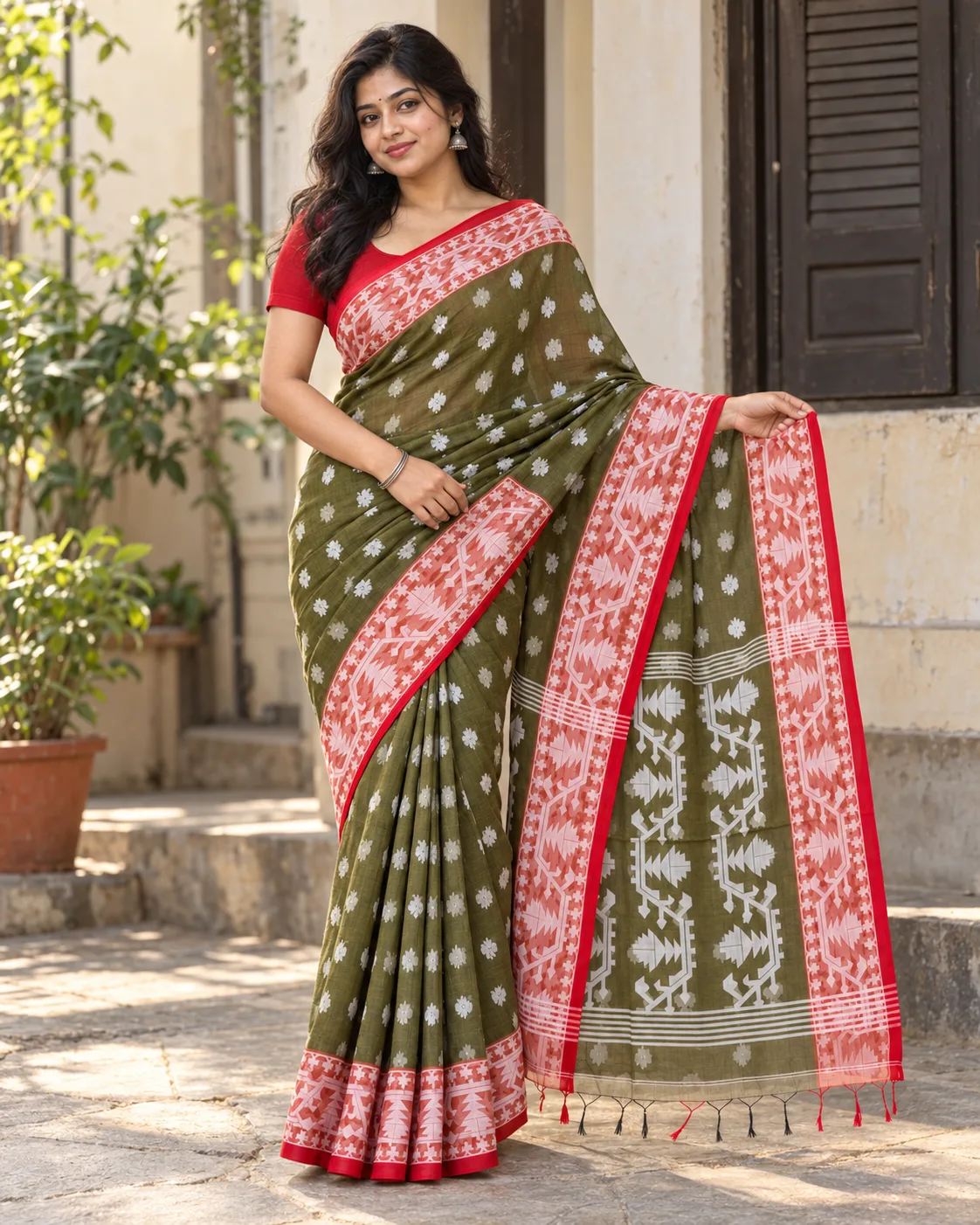 Muslin Trending Dark Green Saree