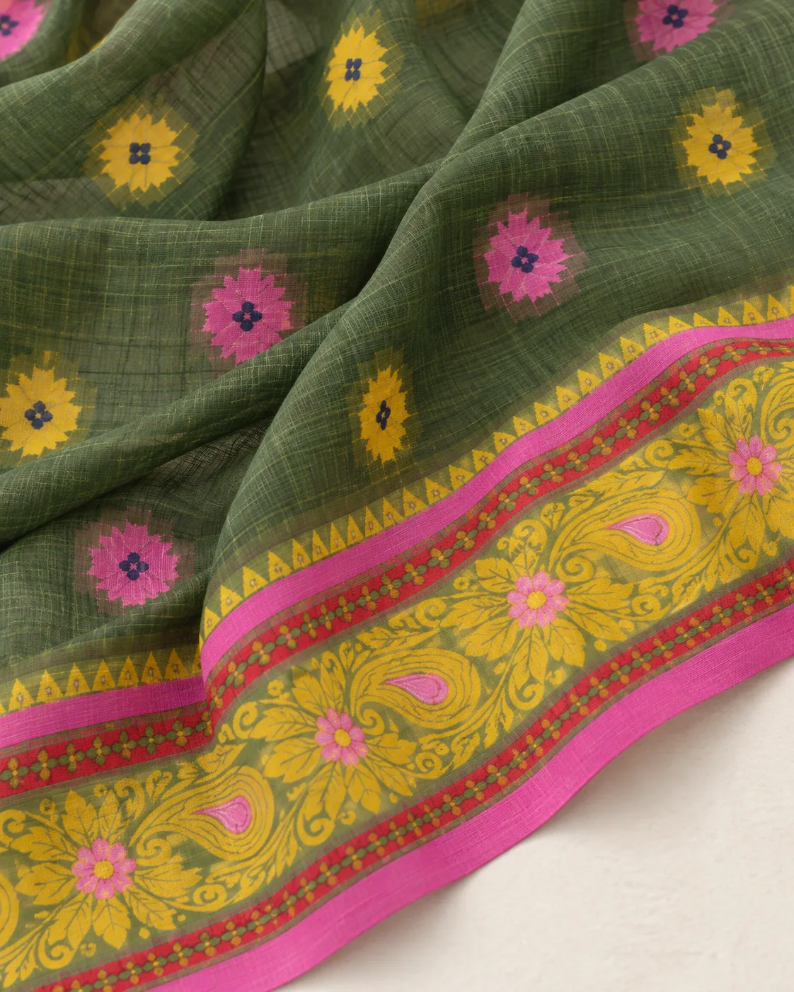 Pure Cotton Shantipur Deep Green Saree