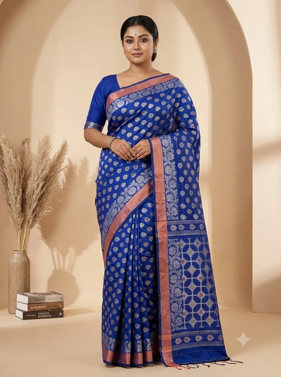 Handloom Lotus Blue Saree