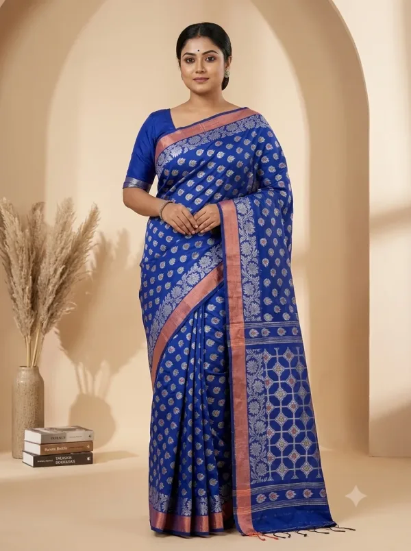 Handloom Lotus Blue Saree