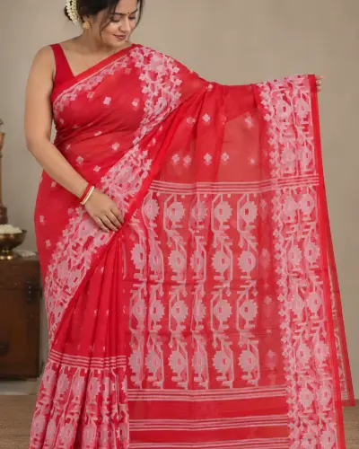 Muslin Trending Red Saree