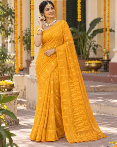 Floral Yellow Saree